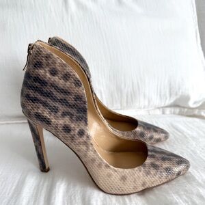 BCBGeneration Tan & Black Snakeskin Print High Heels w/ Zipper Detail